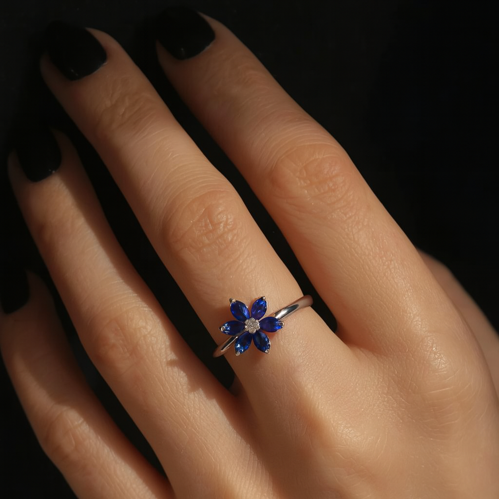 Anel Silver Blooming Sapphire