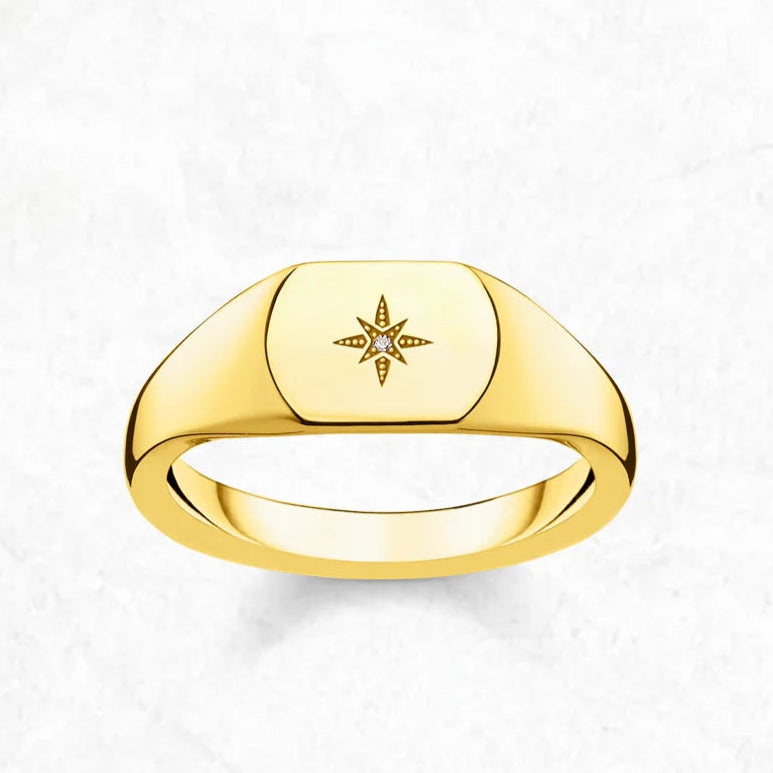 Anel Signet Vintage Star