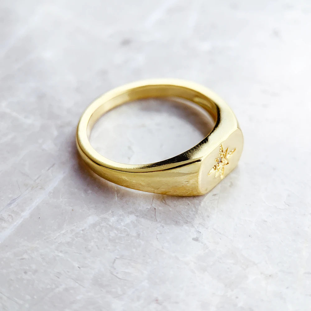 Anel Signet Vintage Star