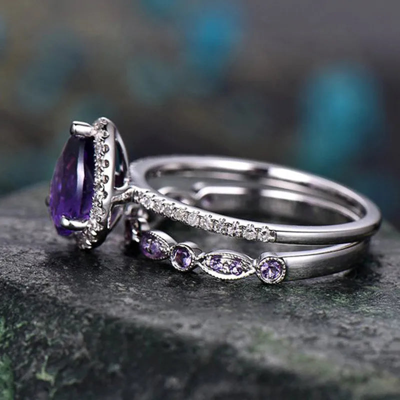 Conjunto de Anéis Violet Drop
