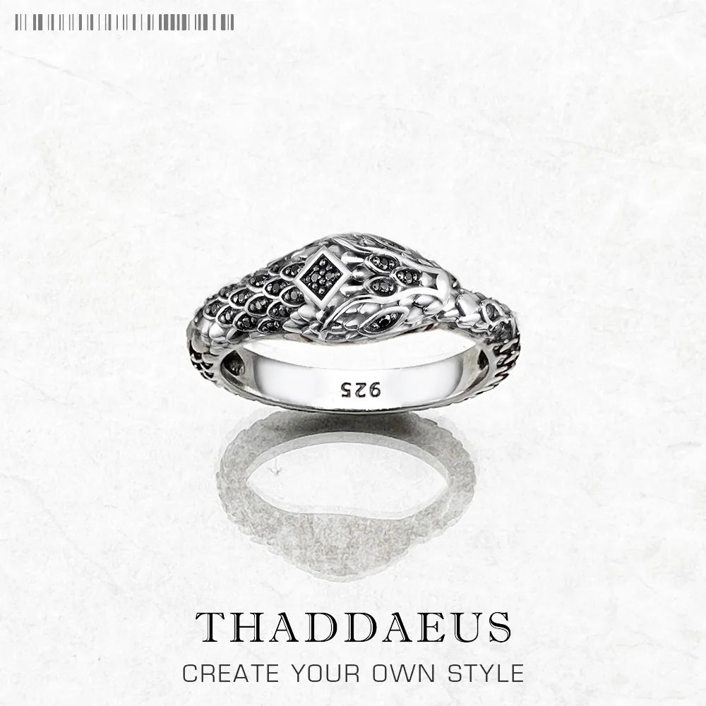Blackened Snake Ring Europe Style Mystical Fine Jewelry For Women Men Brand New Vintage Pure 925 Sterling Silver Gift