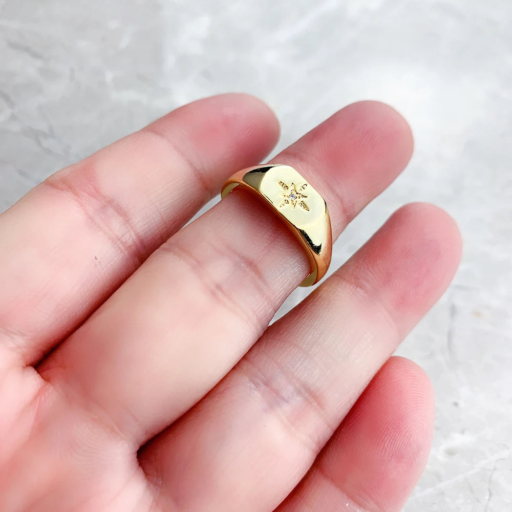 Anel Signet Vintage Star