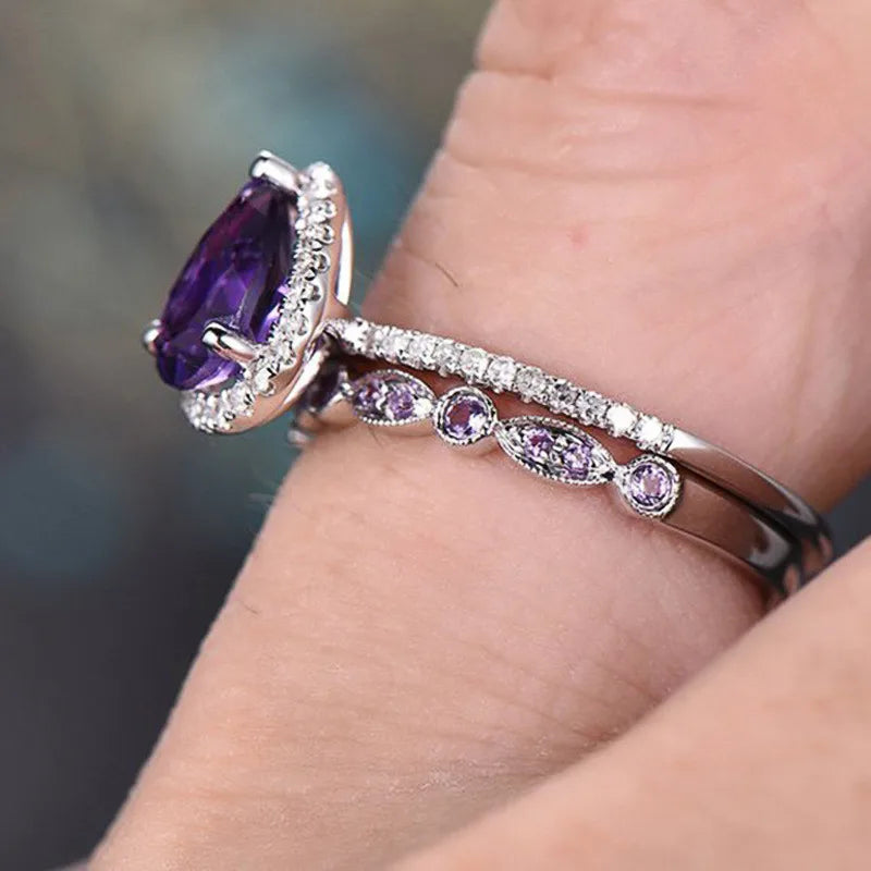 Conjunto de Anéis Violet Drop