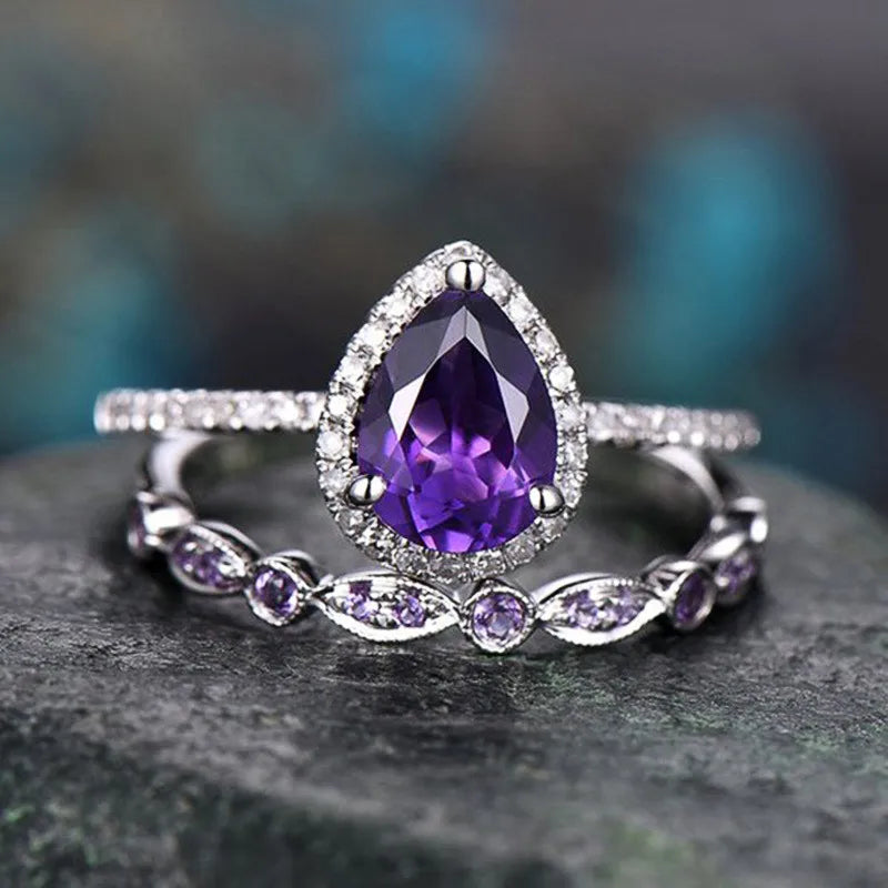 Conjunto de Anéis Violet Drop
