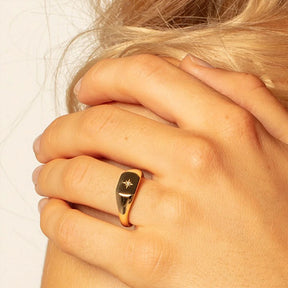 Anel Signet Vintage Star