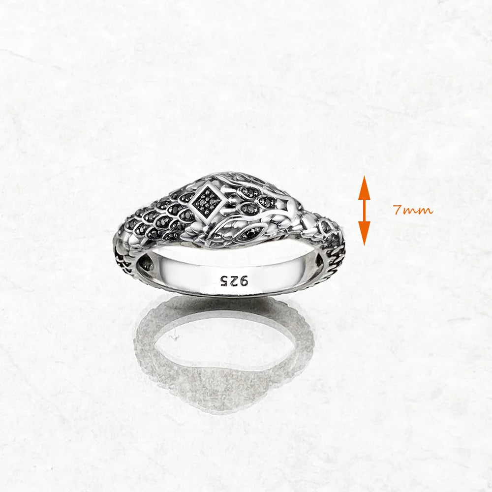 Blackened Snake Ring Europe Style Mystical Fine Jewelry For Women Men Brand New Vintage Pure 925 Sterling Silver Gift