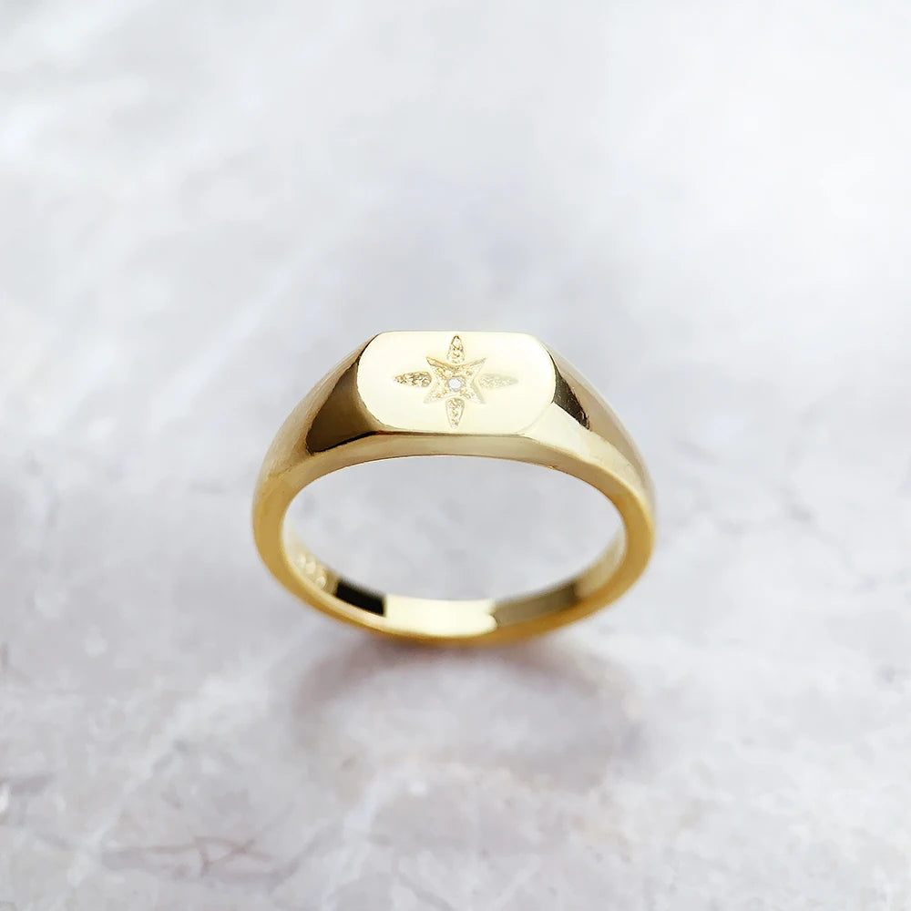Anel Signet Vintage Star